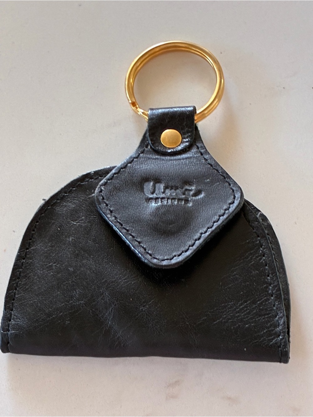 Black Leather pickers coin Pouch with Gold Key Ring